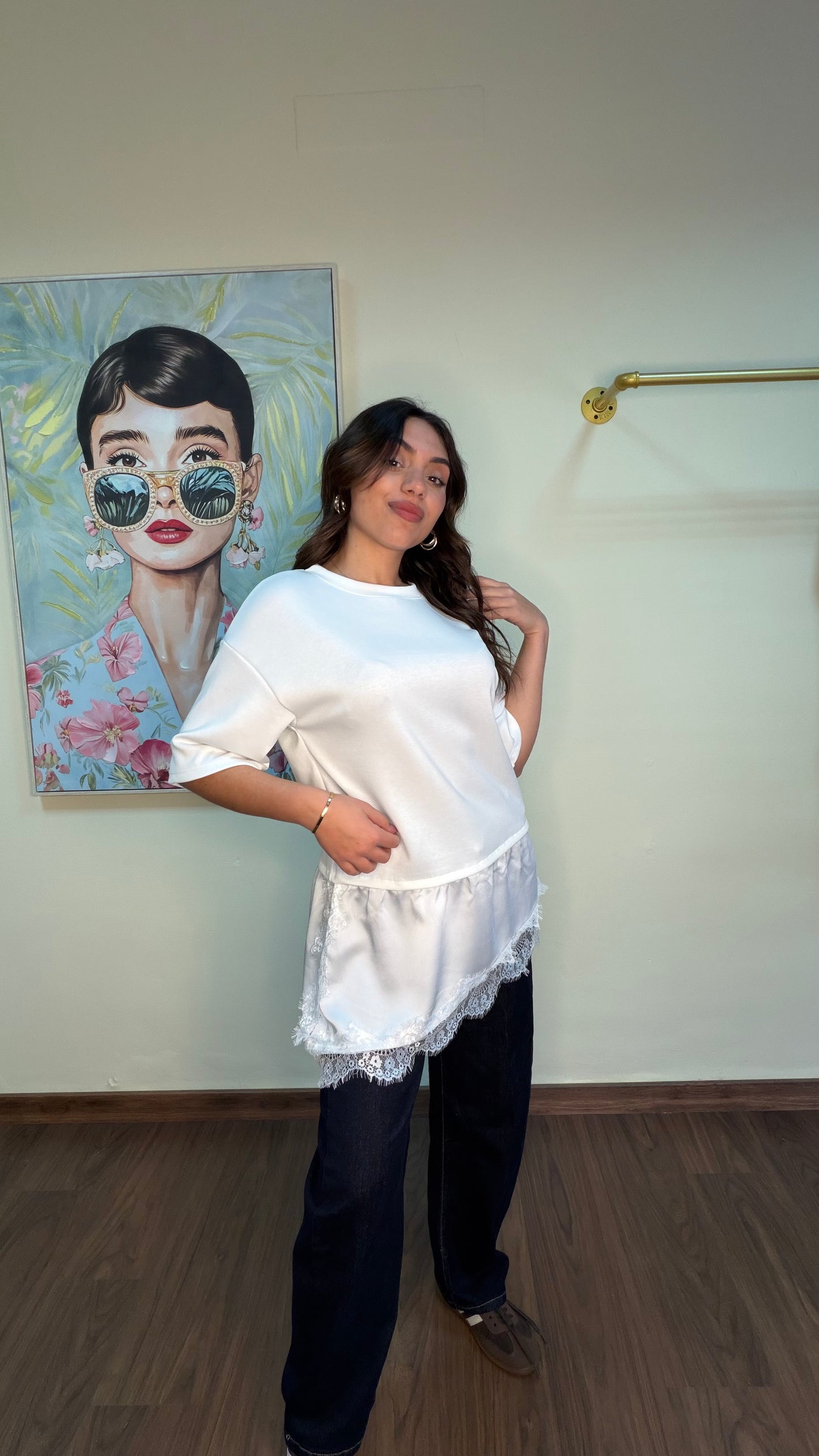 Camiseta de encaje larga