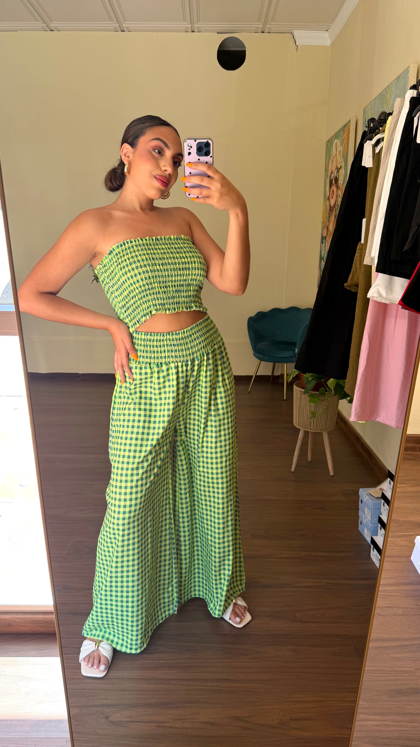 Conjunto banda vichy flúor