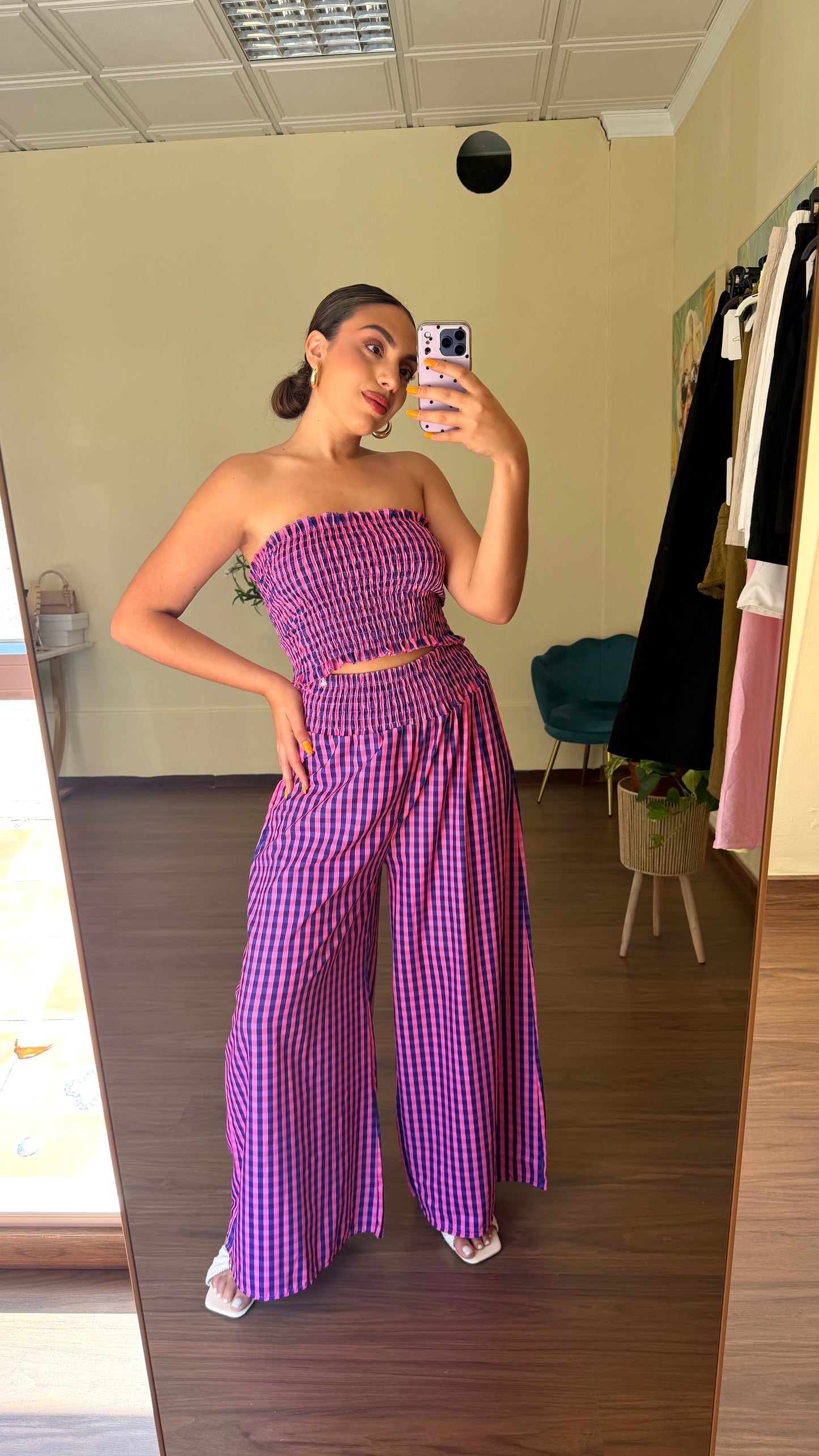 Conjunto banda vichy flúor