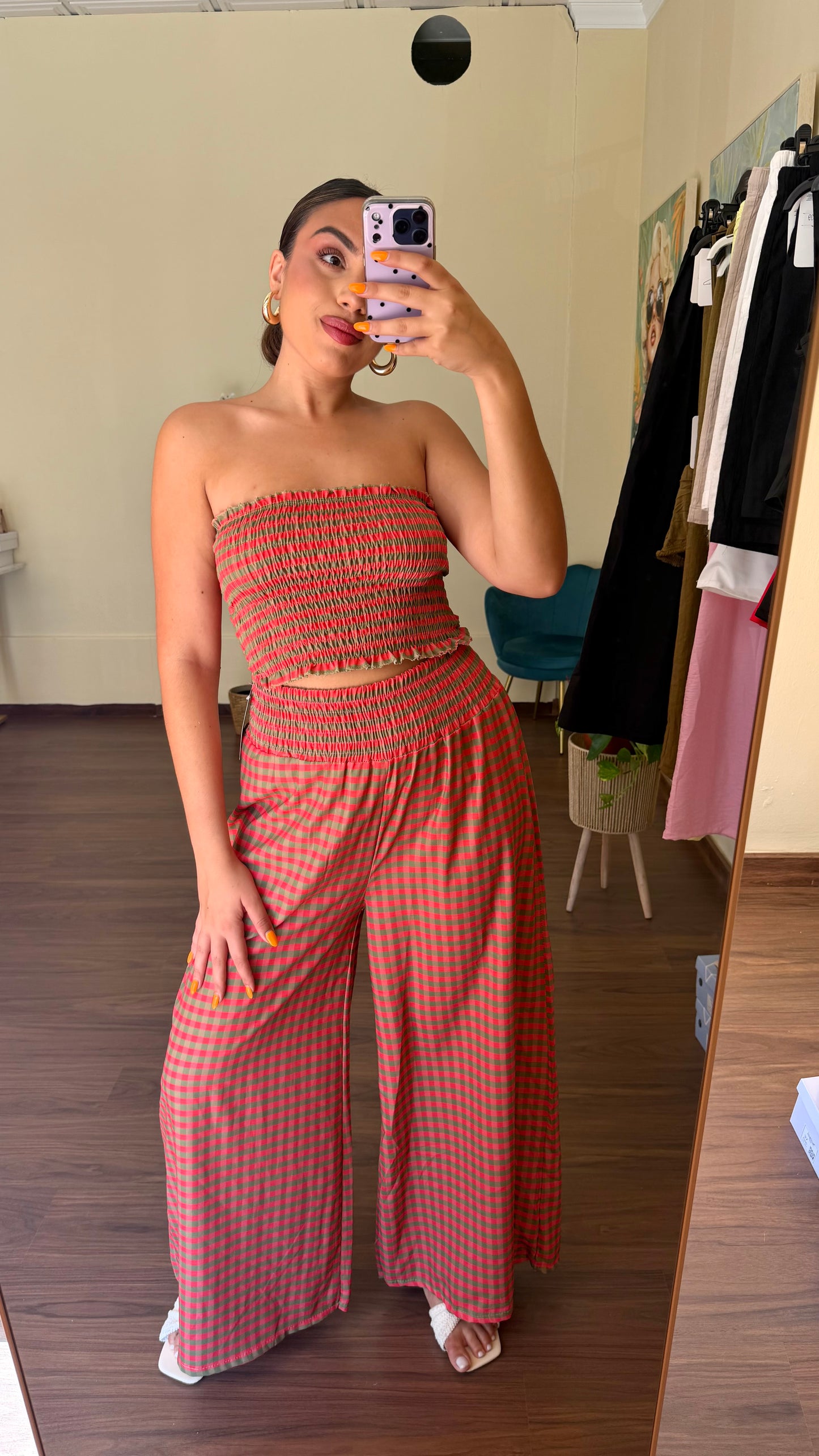 Conjunto banda vichy flúor