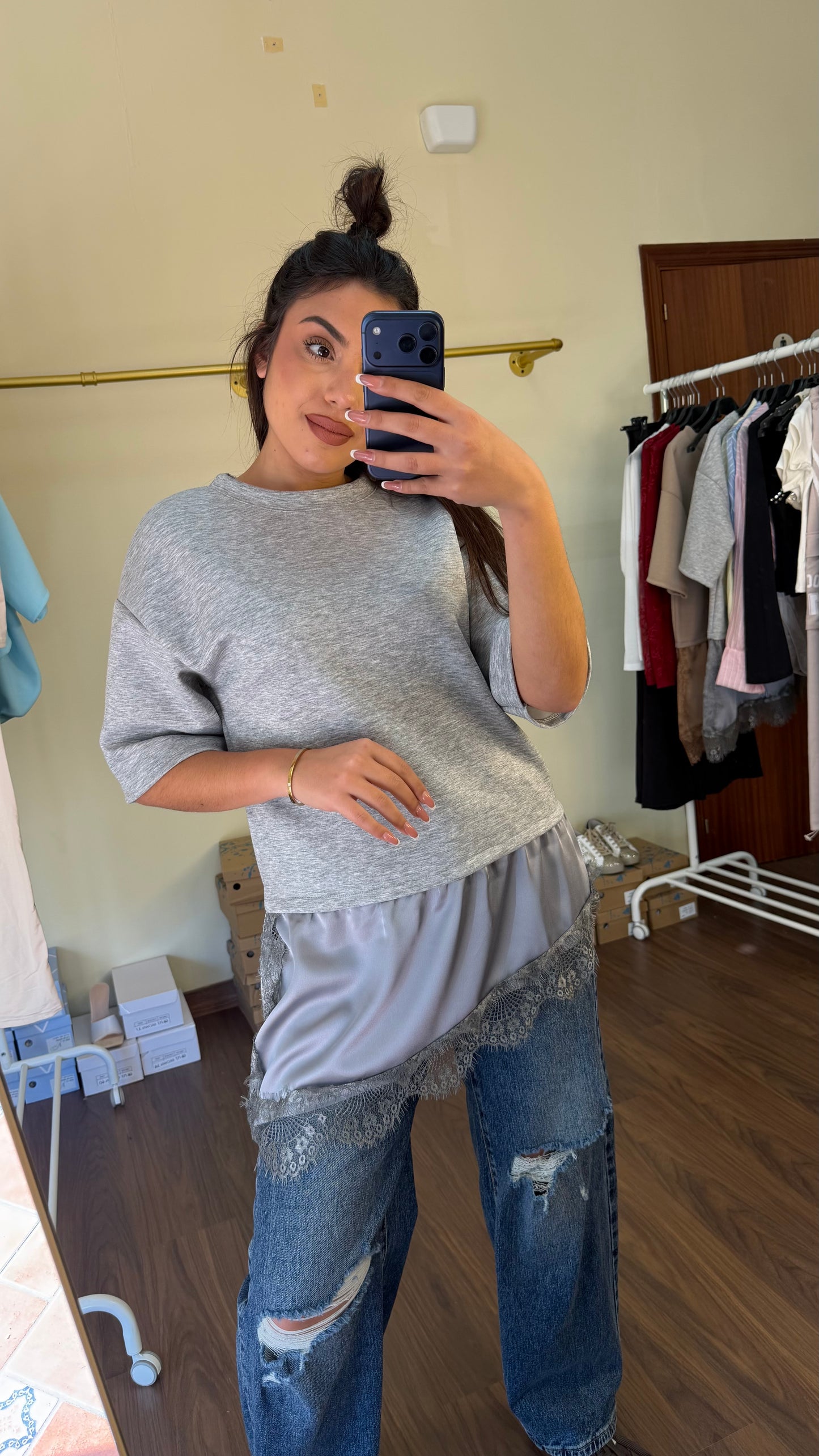 Camiseta encaje combinada