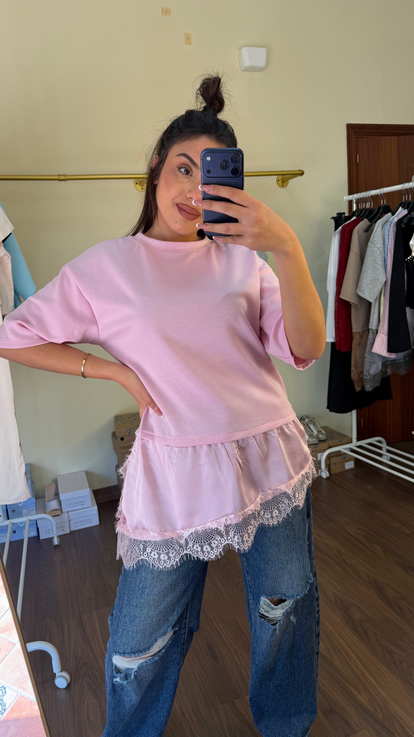 Camiseta encaje combinada