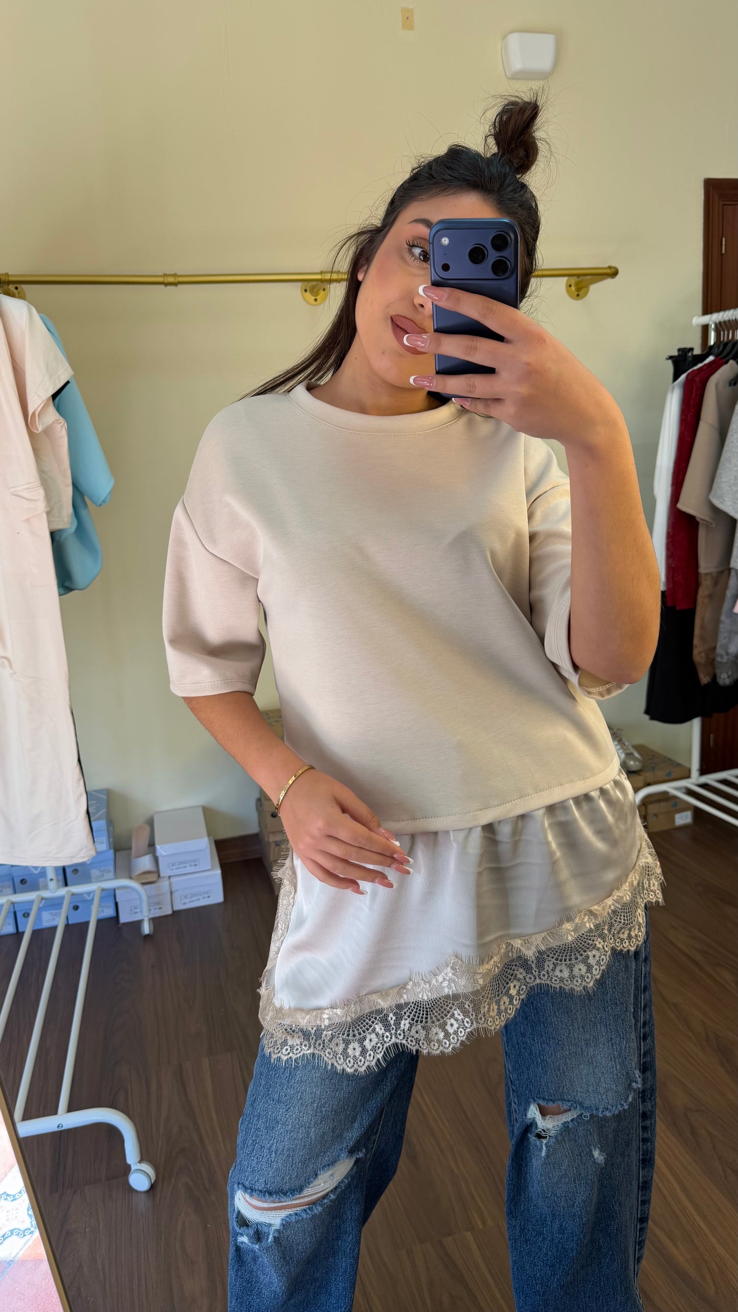 Camiseta encaje combinada