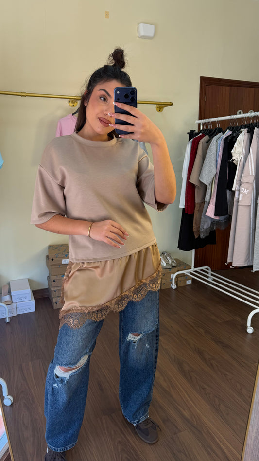 Camiseta encaje combinada